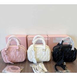 Totes 2024 Summer Bowling Bag Pleated Diamond Cheque Embroidery Fashion Hand Bill Shoulder Crossbody Boston