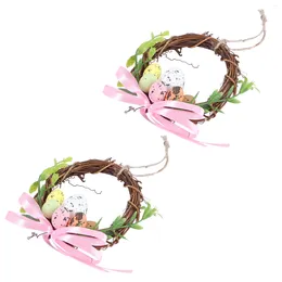 Decorative Flowers 2 Pcs Easter Vine Circle Wall Hanging Ornament Wedding Decorations Pendant Artificial Garland Plastic Wreath