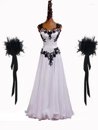 Stage Wear Modern Waltz Performance Costume Competition White Off Shoulder Long Black Embroidered Dance Skirt