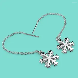 Stud Earrings 925 Sterling Silver Earring Snowflake Pendant Long Chain Women Anti Allergy Gift Party Club Accessory Ferrets