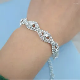 Link Bracelets Crystal Wedding Bracelet Deluxe Silver Plated Rhinestone For Women Bangles Jewellery Girl Gift