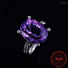 Cluster Rings HOYON Real S925 Silver Necklace Millennium Cut Amethyst Ring For Women Female Crystal Stone Natural Gems Birthday Gifts