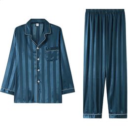 Sleepwear Men Pyjamas Men byxor långärmad och kort ärm shorts män pijama sömn slitit män tunna siden pyjamas för män set 240131