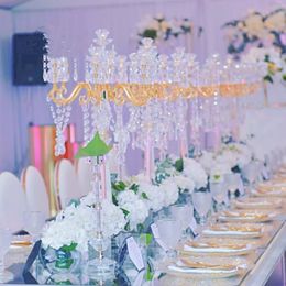 Gorgeous tall wedding 5 arms beaded crystal candelabras Gorgeous Crystal Centrepiece Flower Stand for Wedding Table latest wedding decorations sale