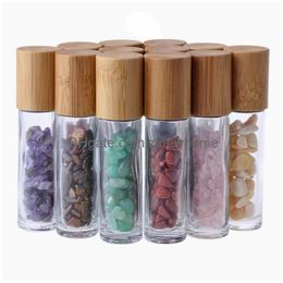 Packing Bottles Wholesale 10Ml Essential Oil Diffuser Clear Glass Roll On Per With Crushed Natural Crystals Quartz Stone Crystal Rol Dhouh
