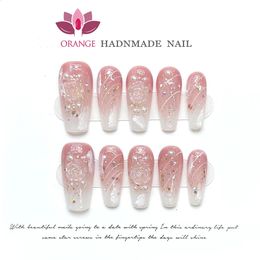 Japanese Fake Press on Nails With Design Pure Handwork High Quality Wearable Ballerina Nail Tips Artificial Korean Nail Supplies 240127