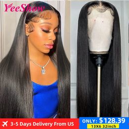 32 Inch Straight Lace Front Wig 134 Human Hair Wigs For Women Peruvian Human Hair Remy Transparent HD 136 Lace Frontal Wigs 240118