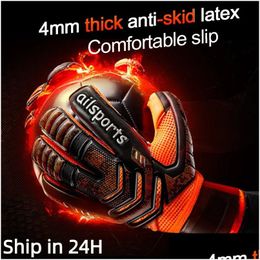 Sports Gloves Kids Men Professional Soccer Goalkeeper 4Mm Latex With Finger Protection Children Adts Football Goalie Protector Drop De Otoaj