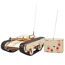 Remote Control Tank Boys Toys DIY Wooden Puzzle Technology Gadget STEM Science Physics Children's Educational 240124