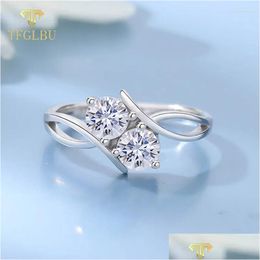 Cluster Rings Tfglbu 1Cttw Colorless Moissanite 925 Sterling Sliver Ring For Women Proposal Platinum Plated Band Brilliant Drop Delive Otq6B
