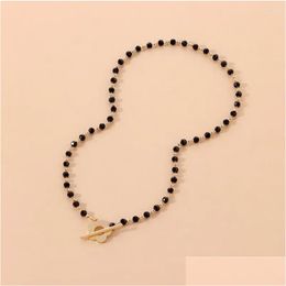 Chokers Choker Temperament Short Necklaces Ot Buckle Black Crystal Female Women Clavicle Chain Jewellery Bead Necklace Drop Delivery Pen Otx3N