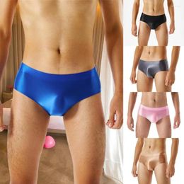 Underpants Men Briefs Cosy Glossy Mid Waist Panties Trendy Pure Colour Underwear Male Clothes