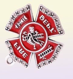 10pcslot Zinc Alloy Rhodium Plated Single Side Fire Dept Badge Red Enamel Crystals Charm Pendant for Jewelry Making4762516