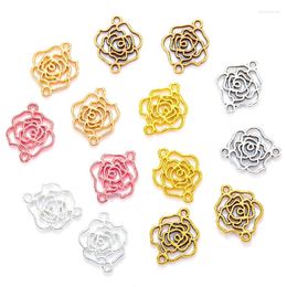 Charms 30pcs 7 Color Double Hole Flower Charm Alloy For Bracelet Necklace Pendant DIY Handmade Jewelry Accessories Making 17 13mm Q1156