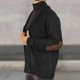 Men's Sweaters Faux Suede Spliced Arm Cardigan Fall Sweater Coat Thick Warm Knitted With Patchwork For Men Long Sleeve