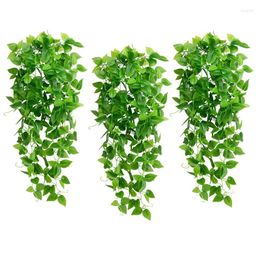 Decorative Flowers 3-Pack Artificial Hanging Plants Ivy Vine Fake Leaves Wall Home Room Garden Kitchen Wedding Outside Decoration