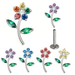 ASTM 36 EAR PIERC Flower CZ Paved Top Labret Studs Ear Cartilage pattern Earrings Lip Stud Piercing Jewelry 240130