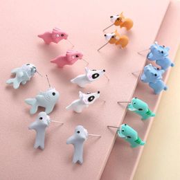 Stud Earrings 2pcs/1pair Animal Cartoon Earring For Women Cute Dinosaur Little Dog Whale Clay Bite Ear Jewellery Funny Gifts Fashion Party