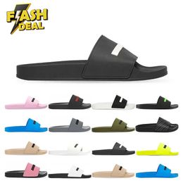 luxurys designers pools slides slippers men women black fluo green rubber beige white yellow pink flat beach sports sneakers fashion sandals shoe