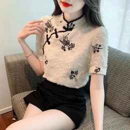 Ethnic Clothing 2024 Chinese Style Vintage Tangsuits Blouse Women Graceful Lace Cheongsam Qipao Top Lady Casual Daily Oriental