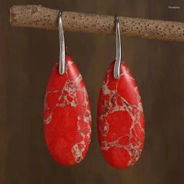 Dangle Earrings Delicate Boho Silver Color For Women Teardrop Jaspers Oval Red Natural Stone Jewelry