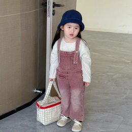 Trousers Children Clothing Kids Denim Pants Overalls Fashionable Girls 2024 Casual Full Length Simple Strap For