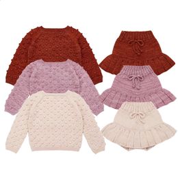 어린이 여자 스웨터 팝콘 Y 케이블 아기 옷 유아 어린이 니트 풀오버 탑 드레스 가을 외곽웨어 240124