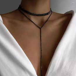 Chains Black Rhinestone Long Tassel Choker Necklace For Women Accessories Fashion Crystal Chain Double Layer Wedding Jewellery