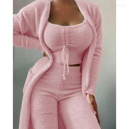 Women's Sleepwear 2024 Autumn And Winter Velvet Pajamas Set Top Pants Jacket 3-piece Warm Soft Fleece Home Clothes Christmas Pajam