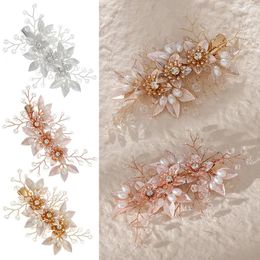 Headpieces Pearl Rhinestone Wedding Hair Combs Leaf Flower Bridal Hairpins Bead Comb Jewelry Women Alloy Accessories