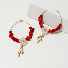 Dangle Earrings Rice Bead Hand Woven Red Crushed Stone Circle Beading Simplicity Bohemia Alloy Ma'am Fringed