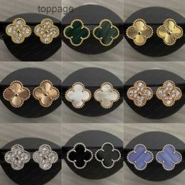 2024 Van Clover Cleef Earring Stud Earrings Designer Clover Studs Earring Vintage Four Leaf Clover Charm Stud Earrings Back MotherofPearl Stainless Steel Gold