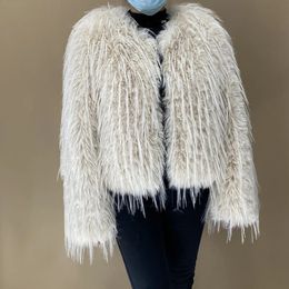 Fur Coat Women High Quality Fashion Faux Fur Coat Artificial Raccoon Braid Short Jacket 240202