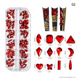 Nail Art Decorations Red 12 Gird Box Mix Size Ab/Colorf Rhinestones Flatback Crystal Diamond Gems 3D Glitter Luxurious R01 Drop Delive Ots2O