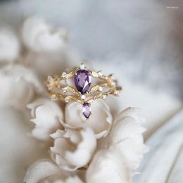 Cluster Rings Vintage Court Style Amethyst Romantic Silver Set Diamond Stacked Ladies Ring Opening Adjustable Sweet Luxury Jewelry