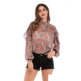 Womens Blouses Shirts American Autumn And Winter Half High Neck Design Elegant Fashionable Casual Plover Long Sleeve Top Drop Delivery Otp9X