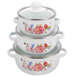 Double Boilers 3 Pcs Wear-resistant Stew Pot Delicate Soup Vintage Enamel Cooking Stockpot Portable