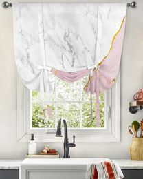 Curtain White Marble Pink Window For Living Room Bedroom Balcony Cafe Kitchen Tie-up Roman
