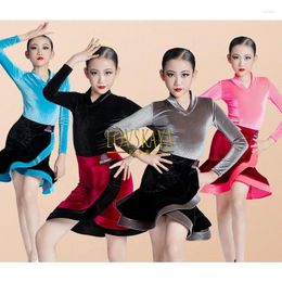Stage Wear Girls Velvet Performance Latin Dance Clothing Autumn And Winter Skirt Training Competition