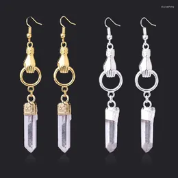 Dangle Earrings KFT Silver/Gold Plated Natural Rock Crystal Quartz Irregular Shape Stone Hand Hook Eardrop For Christmas Jewelry