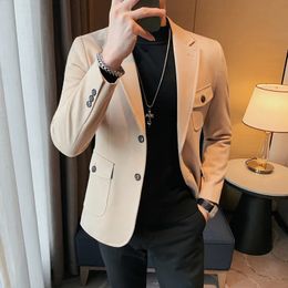 High Quality Korean Slim Fit Blazer Jackets Men Clothing Simple Business Formal Wear Casual Suit Coats Tuxedos 4XL 240201