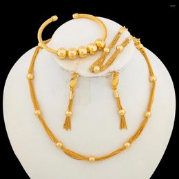 Necklace Earrings Set African Gold Colour Jewellery For Women Chain And Drop Beads Design Weddings Bride Gifts