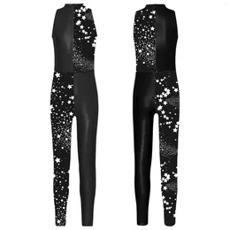 Stage Wear Teen Girls Sleeveless Print Stretchy Sports Bodysuit Ballet Dance Gymnastics Leotard Skating Yoga Fitness Swimming Jumpsuit