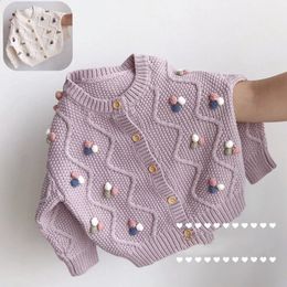 Осенне-зимний однобортный свитер, однотонный кардиган для девочек, корейская версия, фиолетовый свитер с круглым вырезом 240129