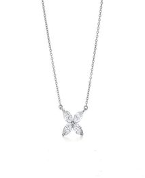 Fashion 925 Sterling Silver Zircon Crystal Collar Necklace Clover Peace Necklace Flower Woman Wedding Brand Jewellery for Gift6989095