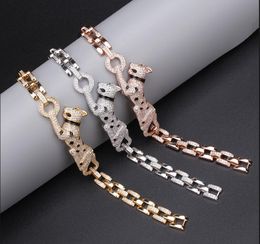 New Designed Hiphop Fashion luxurious cheetah Thick Chain Bangle women men thick chain Punk bracelet silver full diamonds necklace earring Designer Jewellery