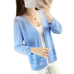 Women's Knits Summer Ice Silk Knitted Hollow Cardigan With Korean Short Thin Coat Shawl Casual Sun Protection ClothingLady