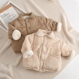 Down Coat Baby Winter Cotton Boys And Girls Thickened Fleece Jacket 3-8 Years Old Solid Button Warm Children's Clothing