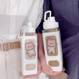 Water Bottles Cute Bottle With Straw For Girls Kawaii Bear Portable Juice Bubble Tea Cup Girlfriends Couple Same Style Summer