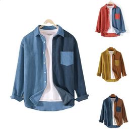 Spring Autumn Cargo Corduroy Men Long Sleeve Casual Pocket Patchwork Men's Shirts High Quality Overshirt Blouses Male Clothing 240125